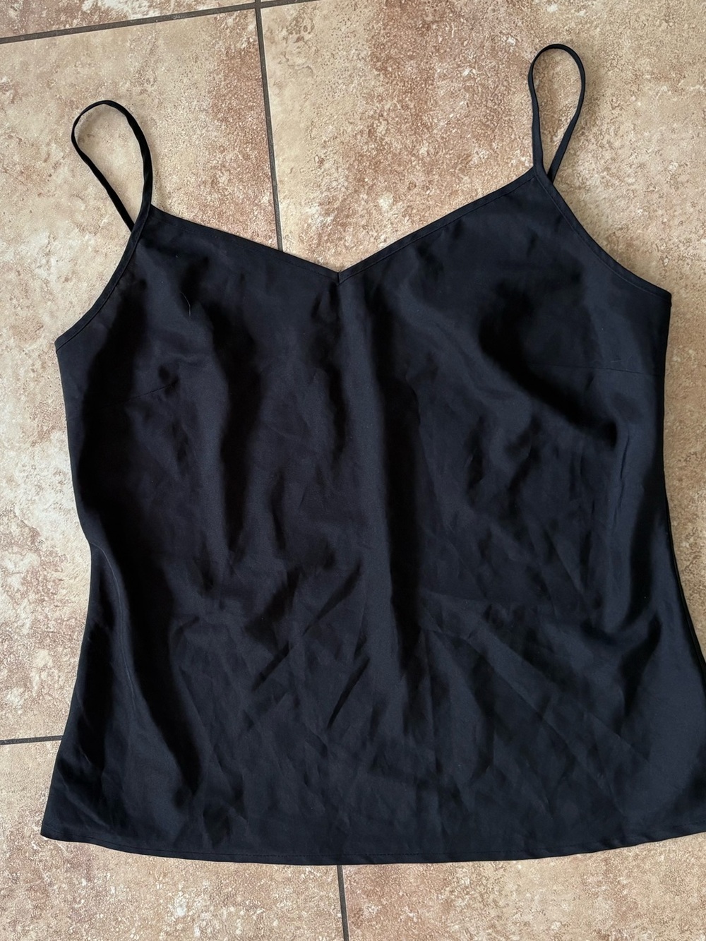 Black Satin Tank Top with Adjustable Straps, Size M